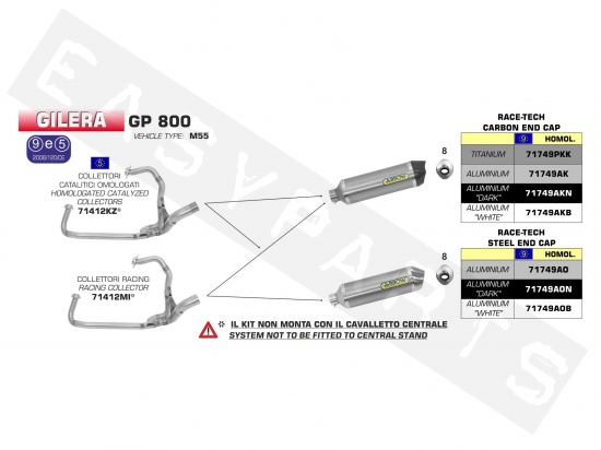 Auspuff ARROW Race-Tech Alu. Weiss Aprilia SRV 850i '12-'16/ GP800i '08-'1